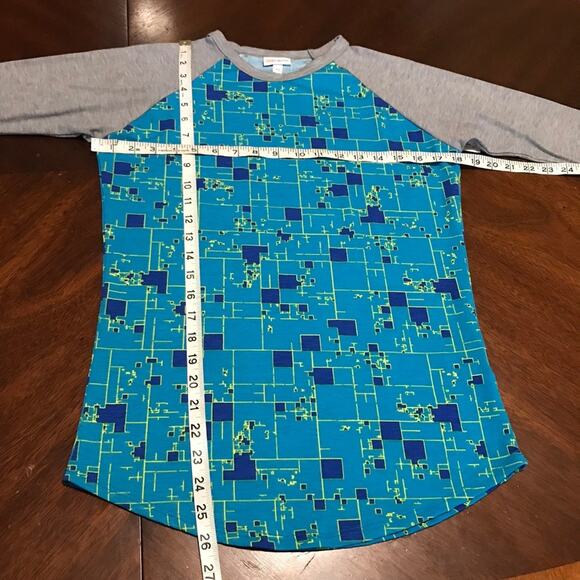 LuLaRoe Womens Top Size XS Randy Baseball Tee Blue Neon Yellow Digital Pixelated - Picture 4 of 6